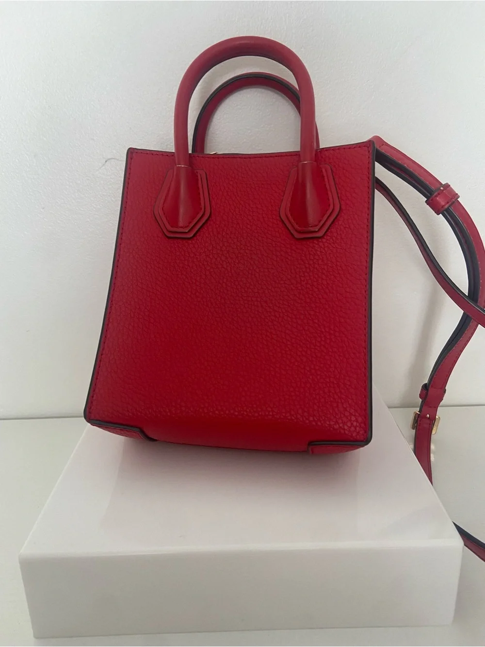 Authentic Michael Kors Red Leather Mini Tote Crossbody